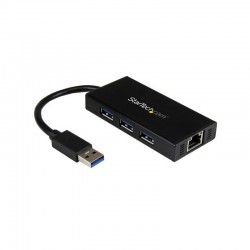 3 Port Portable USB 3.0 Hub with Gigabit Ethernet Adapter NIC -  Aluminum w/ Cable