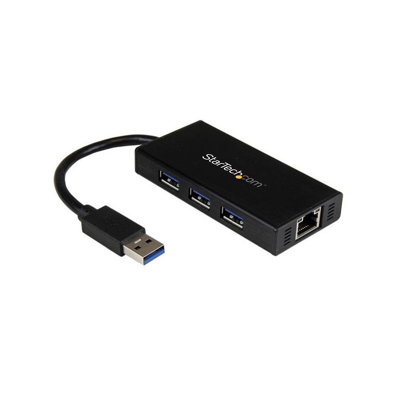 3 Port Portable USB 3.0 Hub with Gigabit Ethernet Adapter NIC -  Aluminum w/ Cable