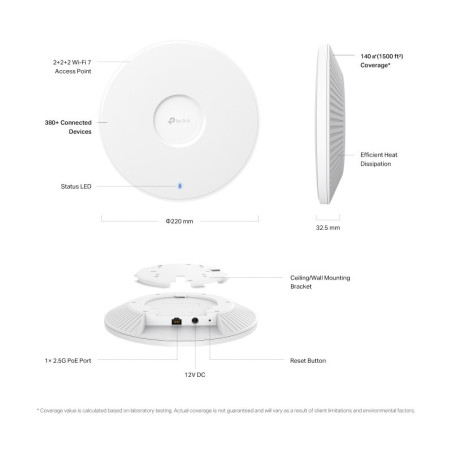 P-Link BE9300 Ceiling Mount Tri-Band Wi-Fi 7 Access Point