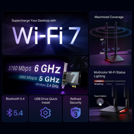 P-Link BE9300 Wi-Fi 7 Bluetooth 5.4 PCIe Adapter